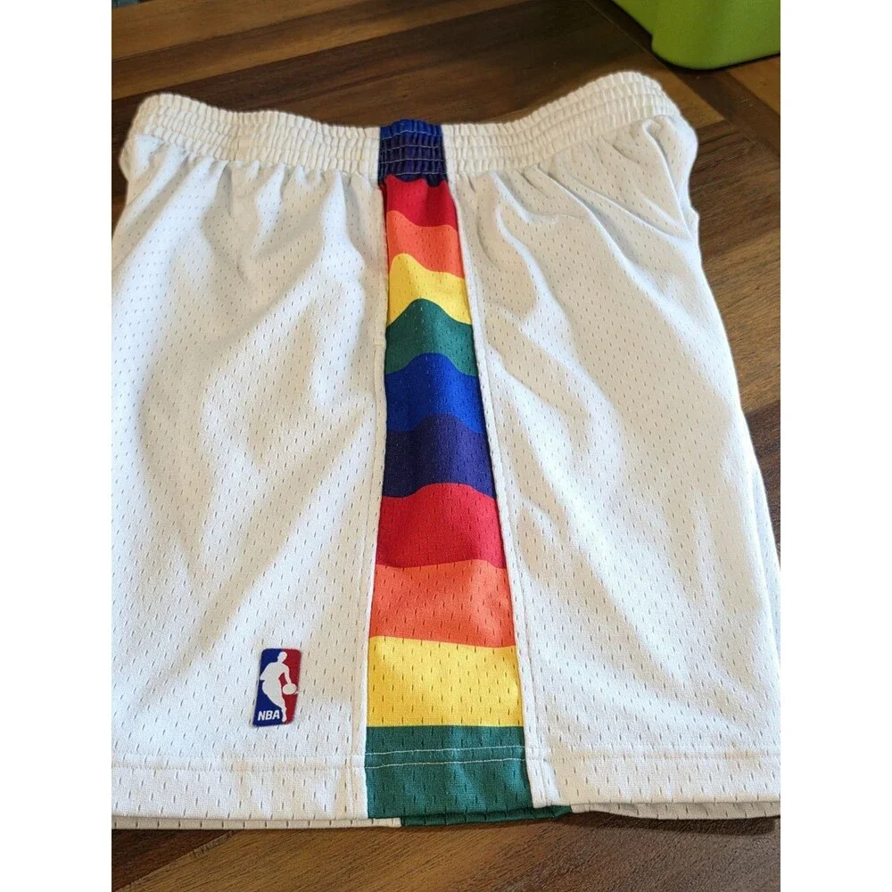 Mitchell & Ness NBA Denver Nuggets Swingman White Rainbow Shorts Men's XXL 2XL